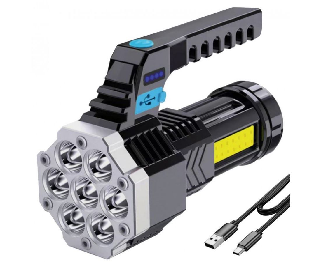 Ultraflash фонарь ручной LED53404 (акк. 4V 0.7Ah) 7св/д +COB 3W черн/пластик, 4 реж., USB, бокс