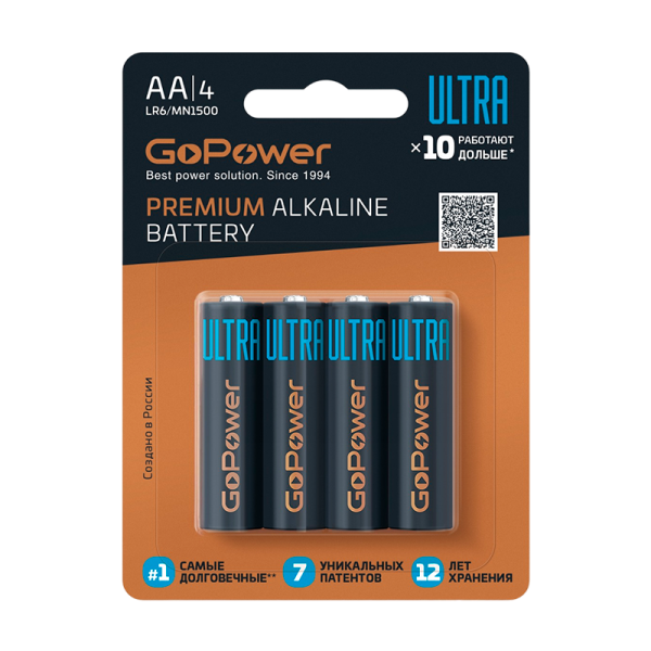 Batareyka GoPower ULTRA LR6 AA BL4 Alkaline 1 5V 4 40 480